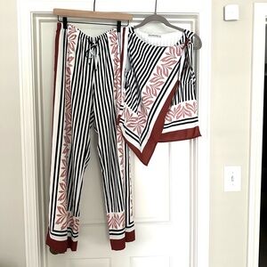 Abercrombie Drapey Wide Leg Pants & Knotted Scarf Top Matching Set - Size Small